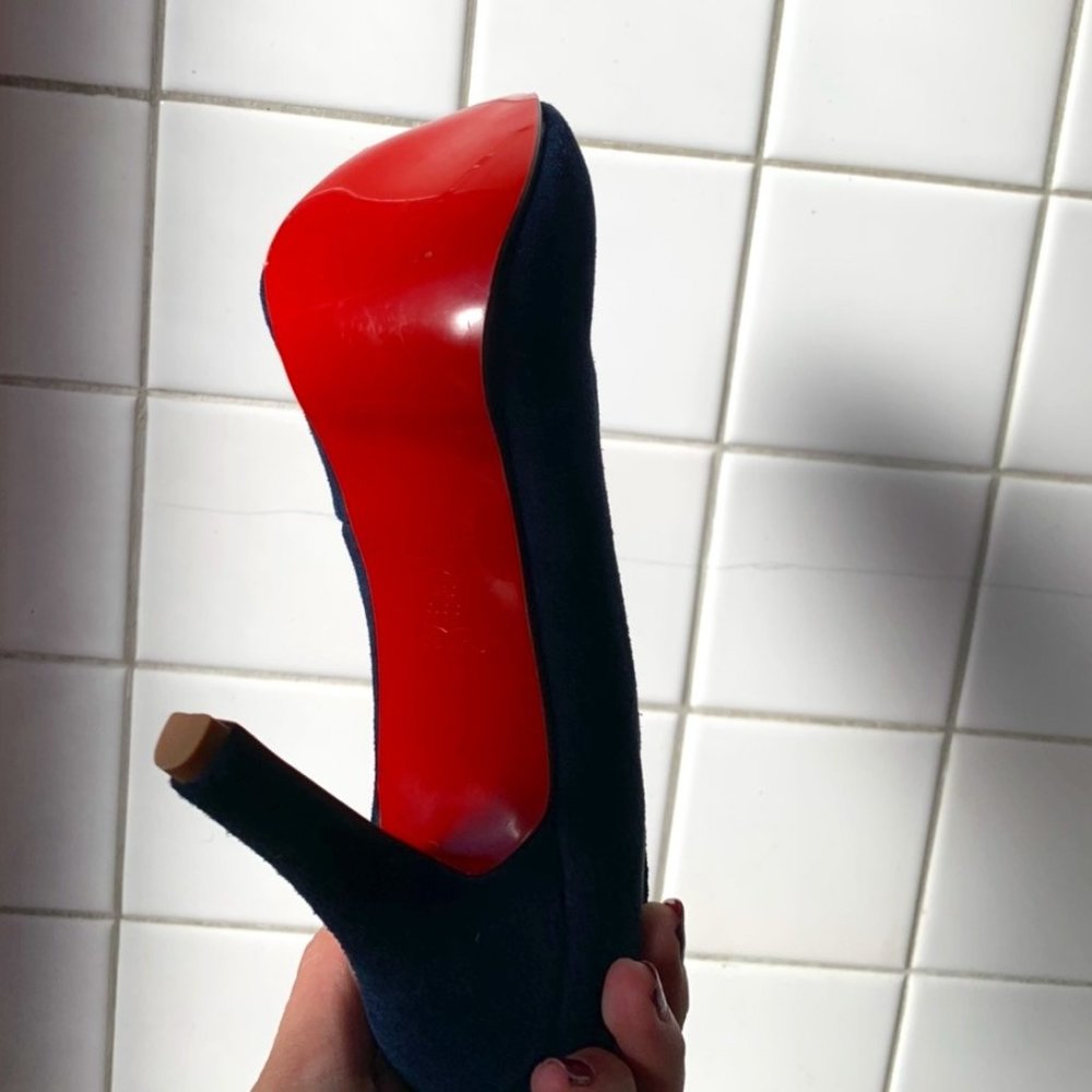 beautiful suede peeptoe Louboutins!